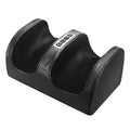Black electric foot massager with control panel, textured finish, and two openings for feet